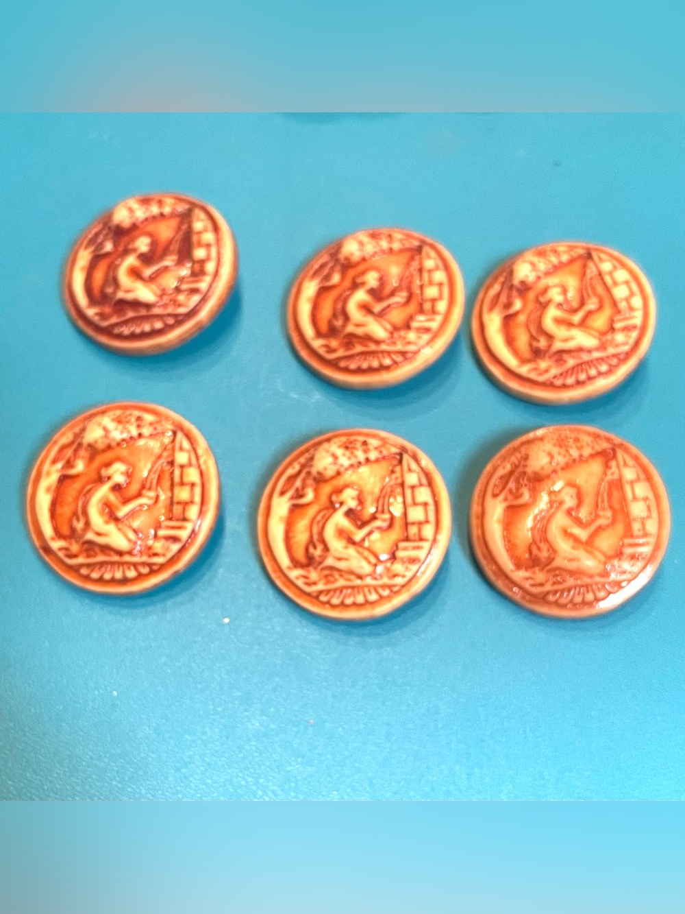 6 Resin Cameo Vintage Buttons